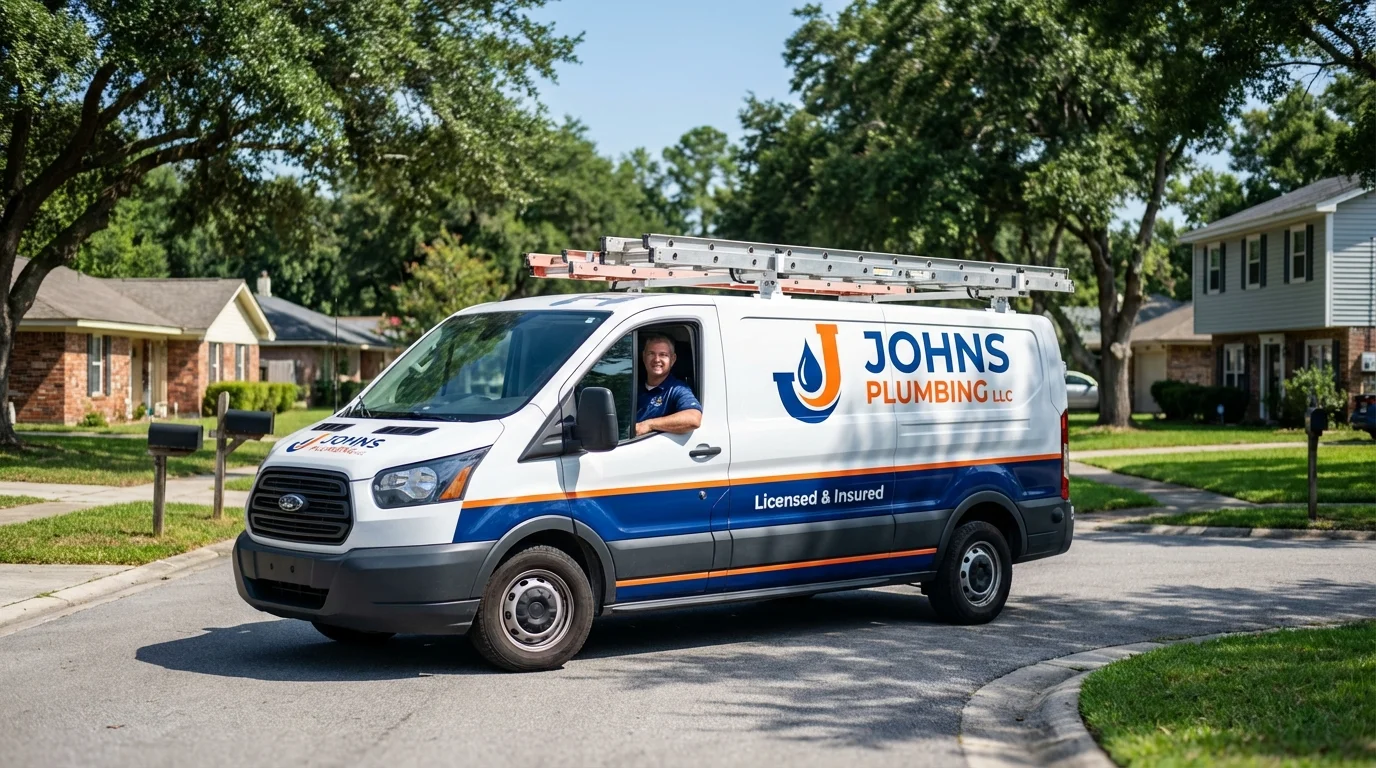 Johns Plumbing LLC service van in Jefferson, IA
