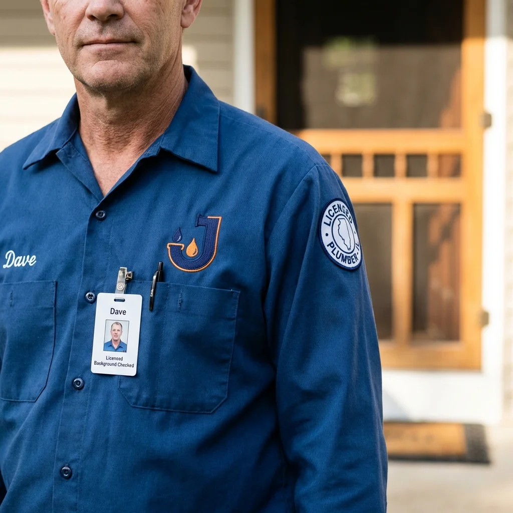 Licensed plumber showing ID badge in Jefferson, IA