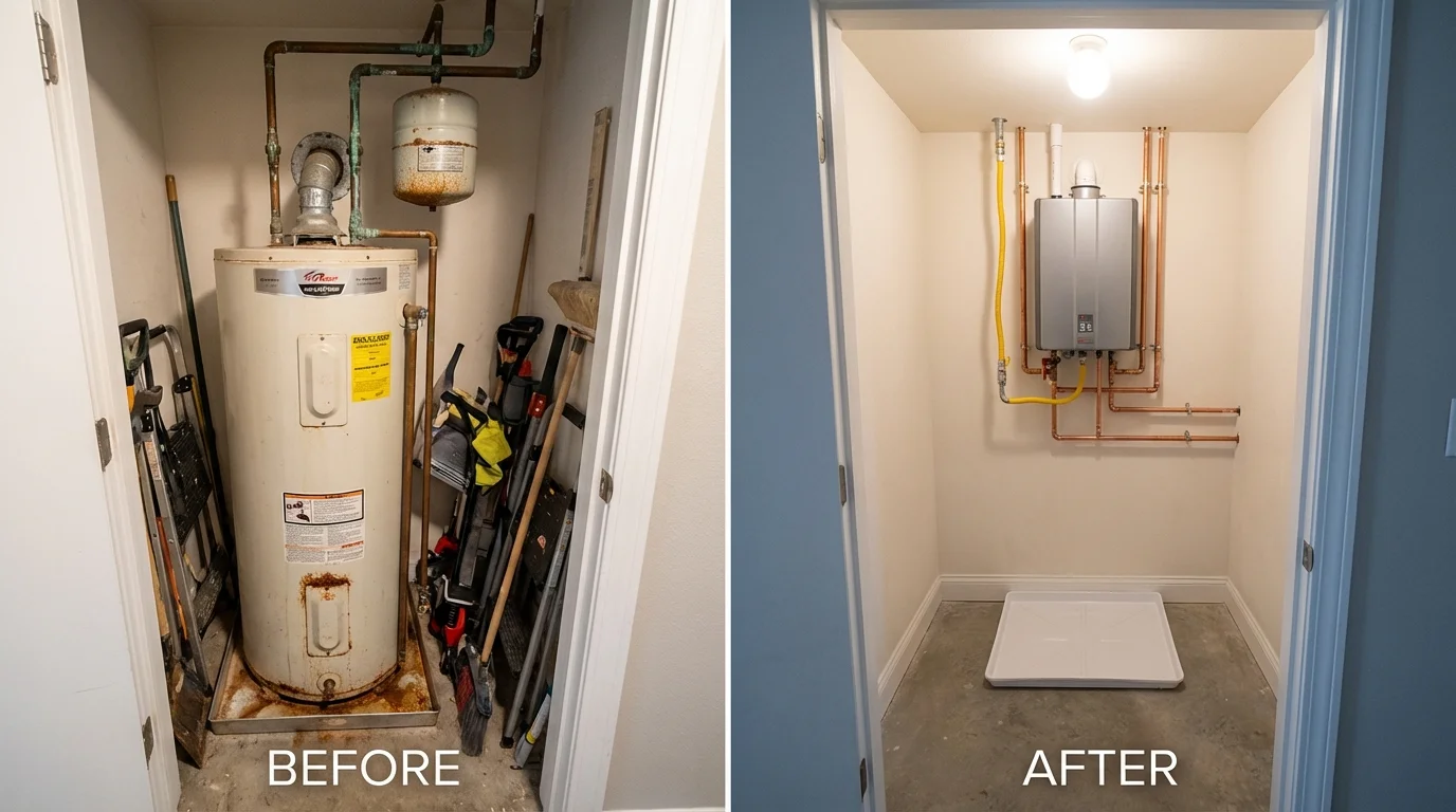Tank water heater versus wall-mounted tankless unit comparison for Jefferson, IA homeowners