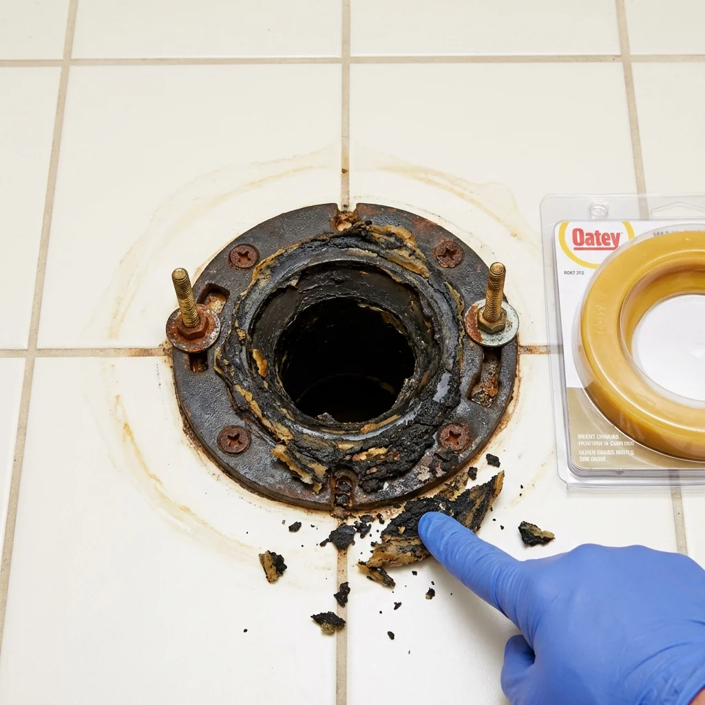 Failed wax ring showing water seepage at the base of a toilet in a Jefferson, IA home